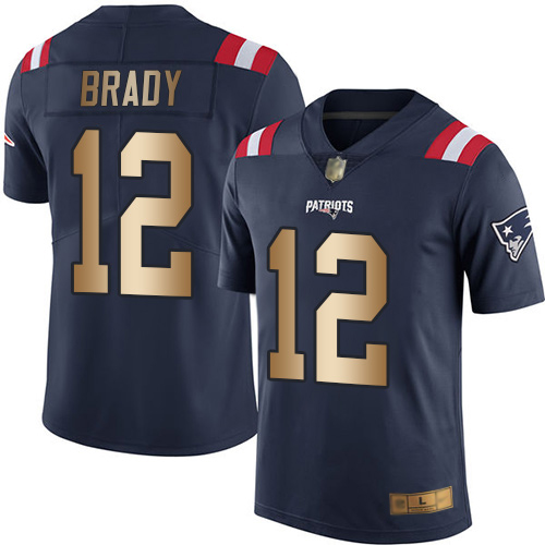 New England Patriots Football #12 Rush Vapor Untouchable Limited Navy Gold Men Tom Brady NFL Jersey